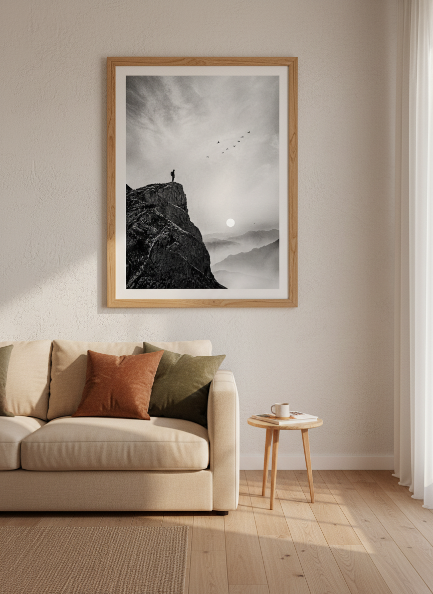 Mountain Hiker Wall Art Print | Black & White Landscape Decor | Minimalist Poster