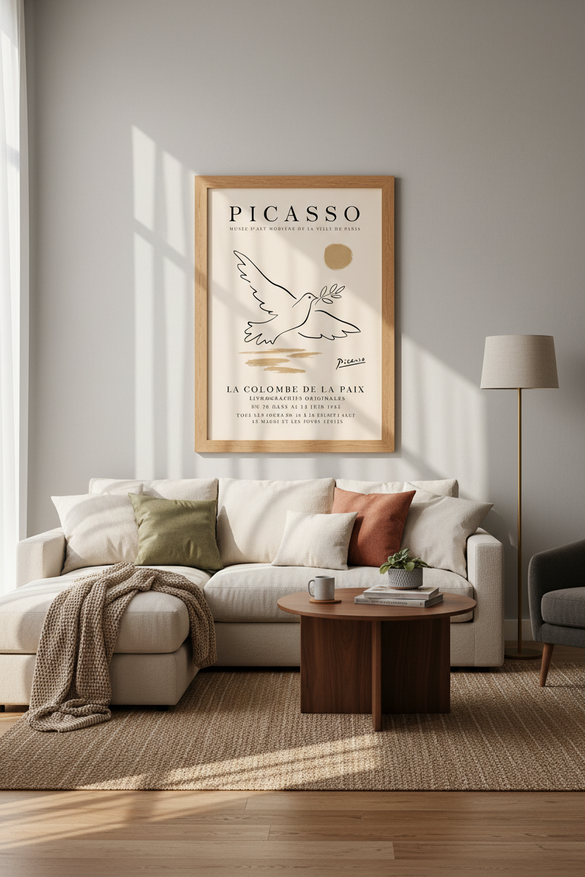 Picasso Dove of Peace Wall Art | Beige Exhibition Poster, Minimalist Decor