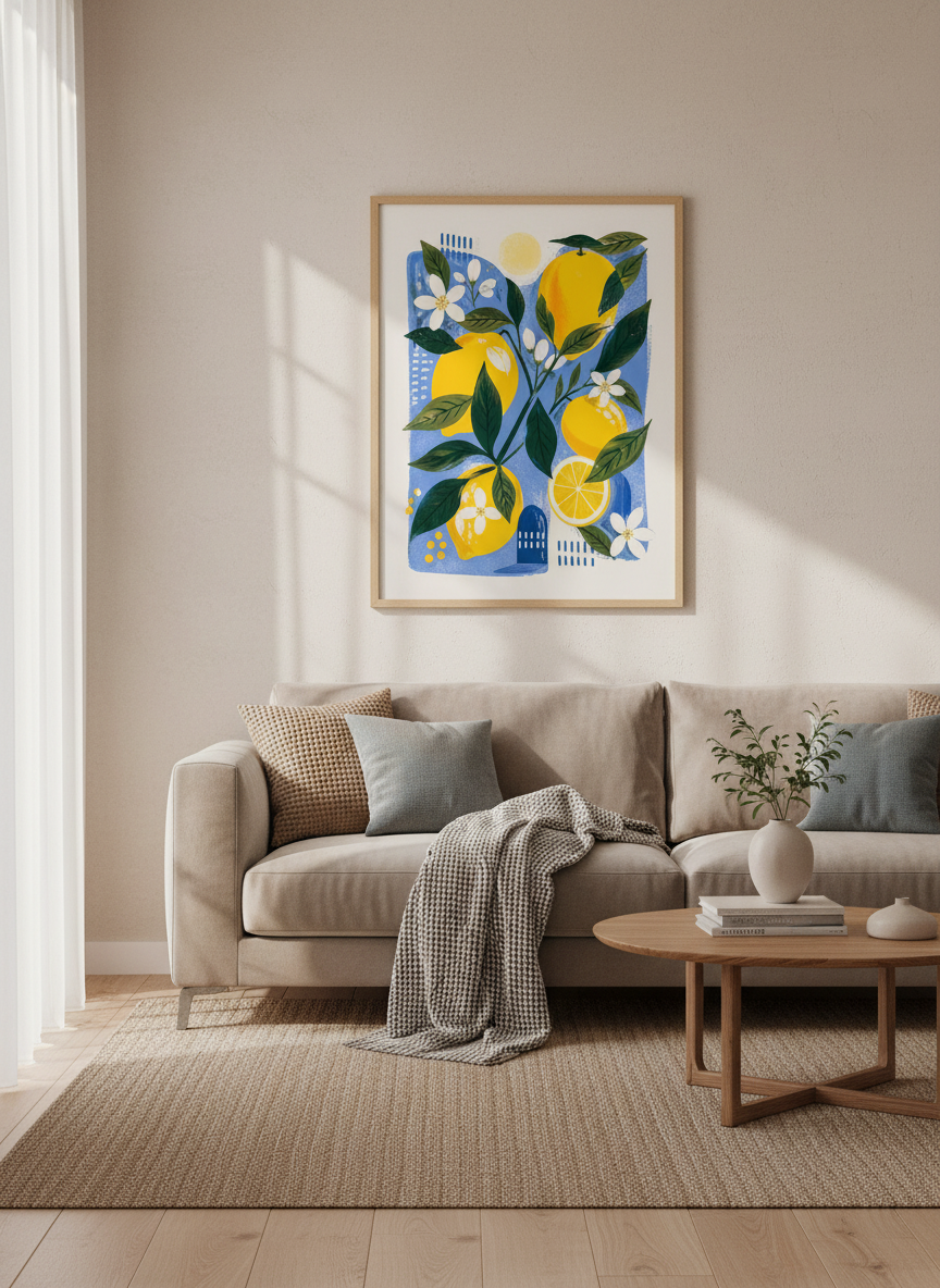 Lemon Orchard Wall Art Print | Mediterranean Kitchen Decor | Citrus Poster