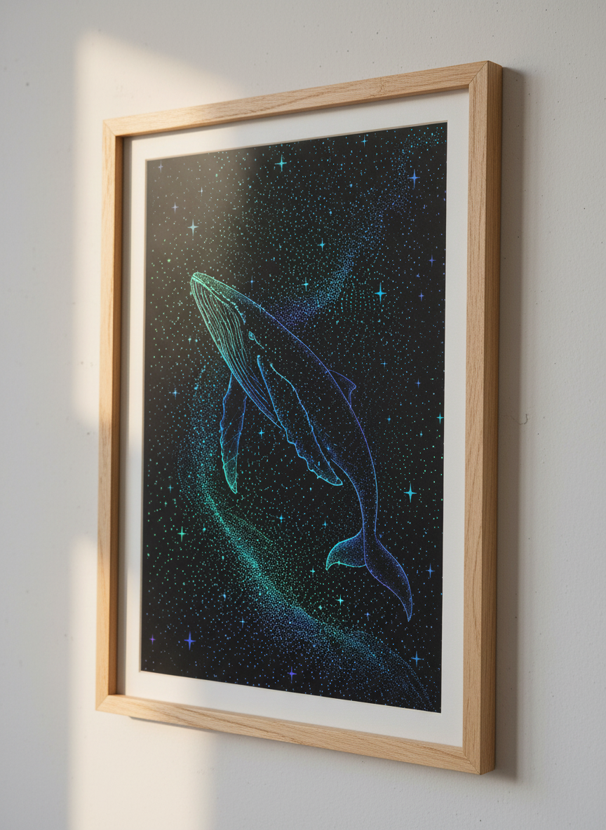 Celestial Whale Wall Art Print | Cosmic Ocean Decor | Abstract Sea Life Poster | Framed Unframed Digital Instant Download