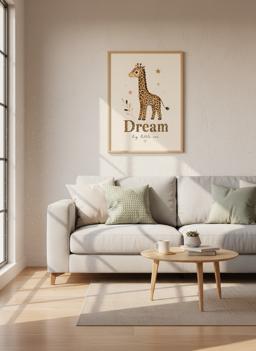 Watercolor Giraffe Dream Big Wall Art | Safari Nursery Decor | Boho Animal Poster