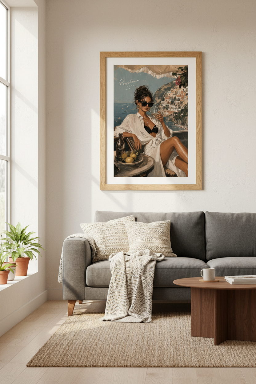 Positano Italy Wall Art Print | Amalfi Coast Fashion Poster | Mediterranean Decor