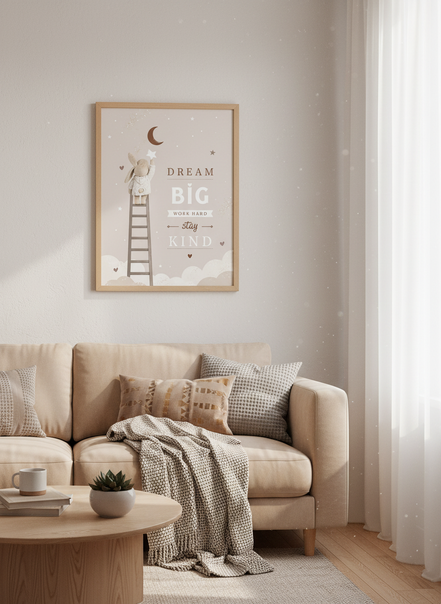 Bunny Dream Big Wall Art | Neutral Nursery Decor | Boho Kids Poster