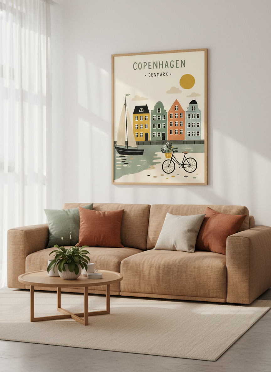 Copenhagen Denmark Wall Art Print | Travel Poster | Scandi Boho Decor