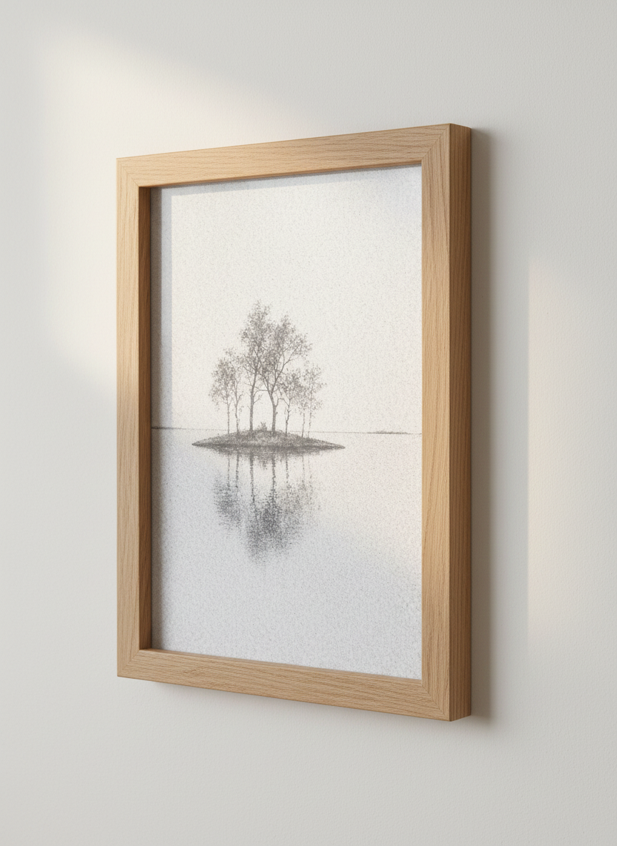 Minimalist Island Trees Lake Wall Art Print | Abstract Landscape Decor | Black White Nature Poster | Modern Living Room Art