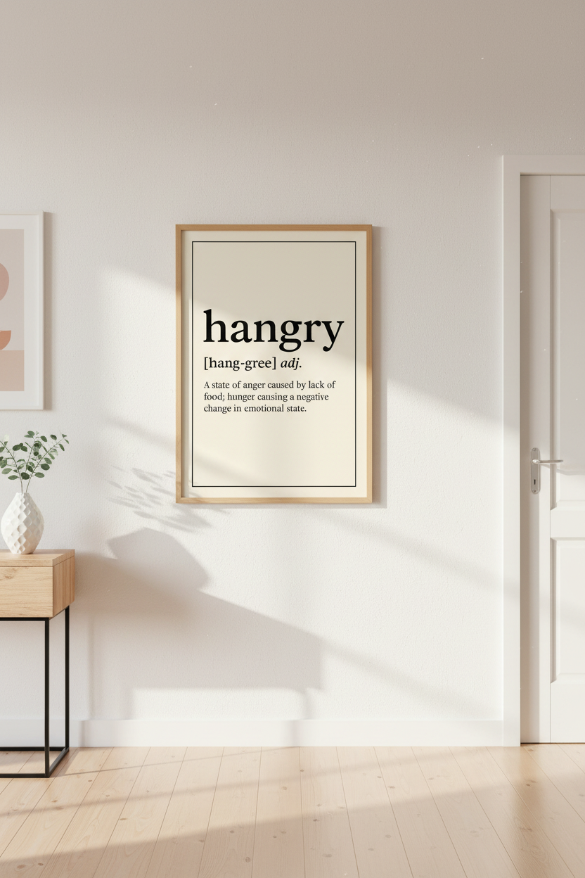 Humorous Definition Wall Art Print | Hangry Kitchen Decor | Funny Dictionary Poster | Modern Minimalist Print