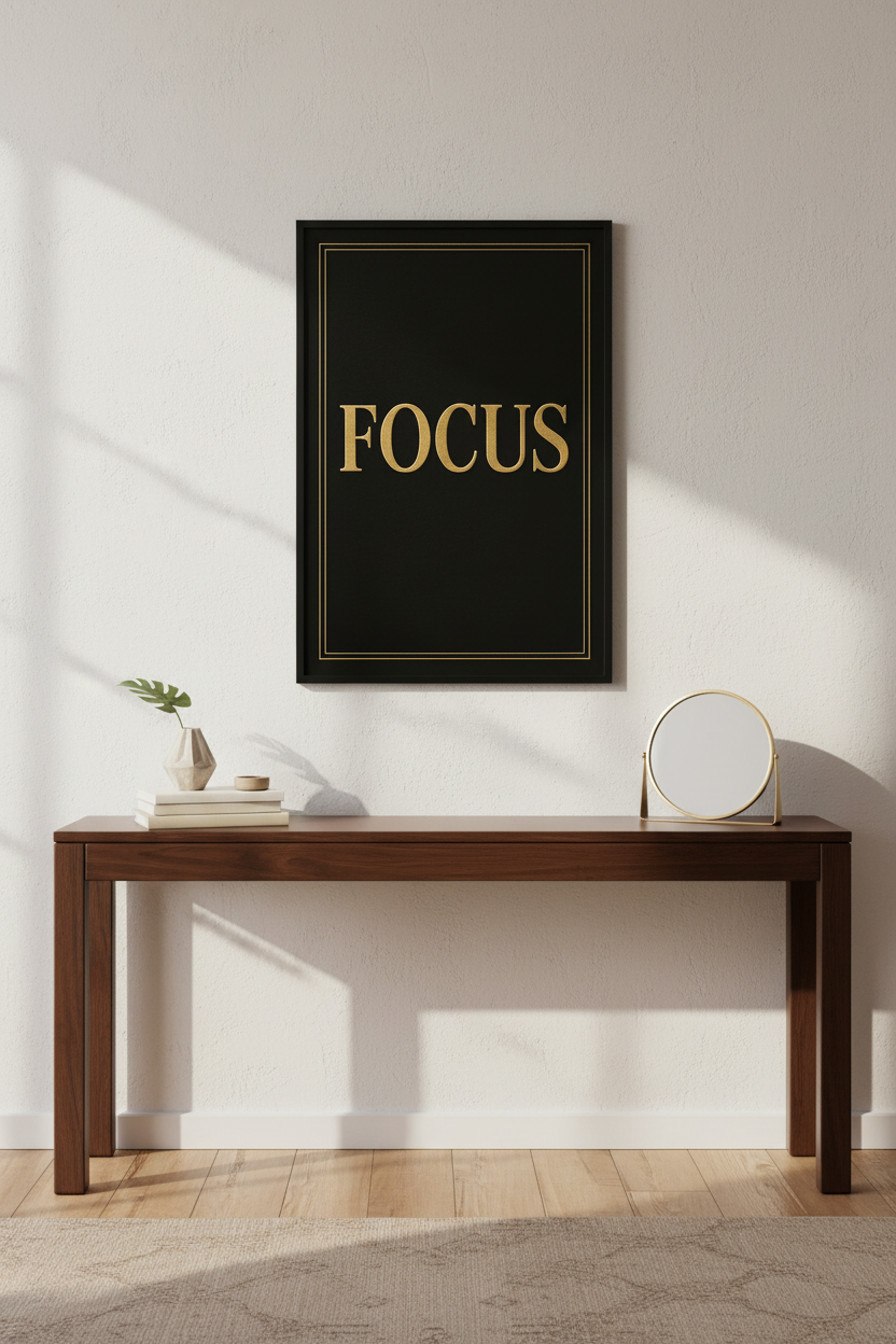 Minimalist Focus Gold Lettering Wall Art | Office Decor | Modern Entrepreneur Poster Print | Digital Download or Framed