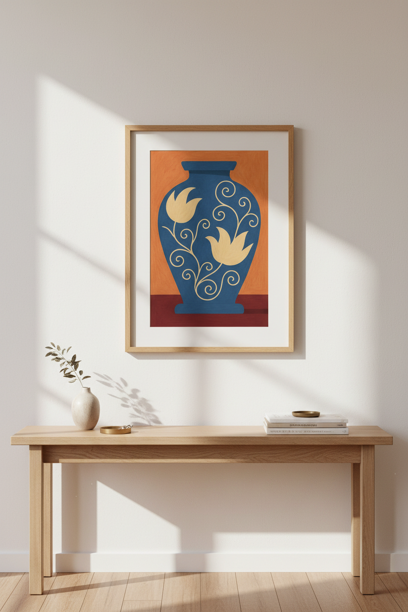 Boho Floral Vase Wall Art Print | Mid Century Modern Decor | Framed Living Room Poster | Ready to Hang Art