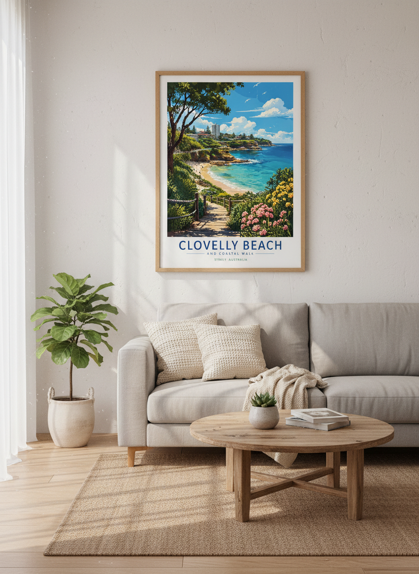 Clovelly Beach Sydney Australia Wall Art | Coastal Path Decor | Travel Poster