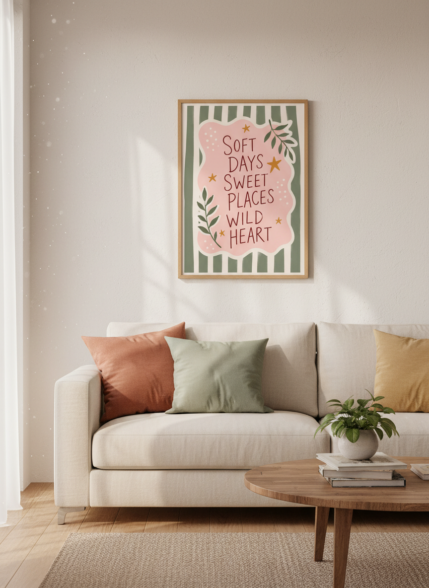Boho Quote Wall Art | "Soft Days" Print | Bedroom Decor | Trendy Aesthetic Poster