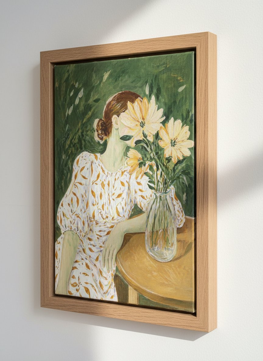 Abstract Woman with Flowers Wall Art Print | Boho Living Room Decor | Botanical Aesthetic Poster | Serene Floral Painting