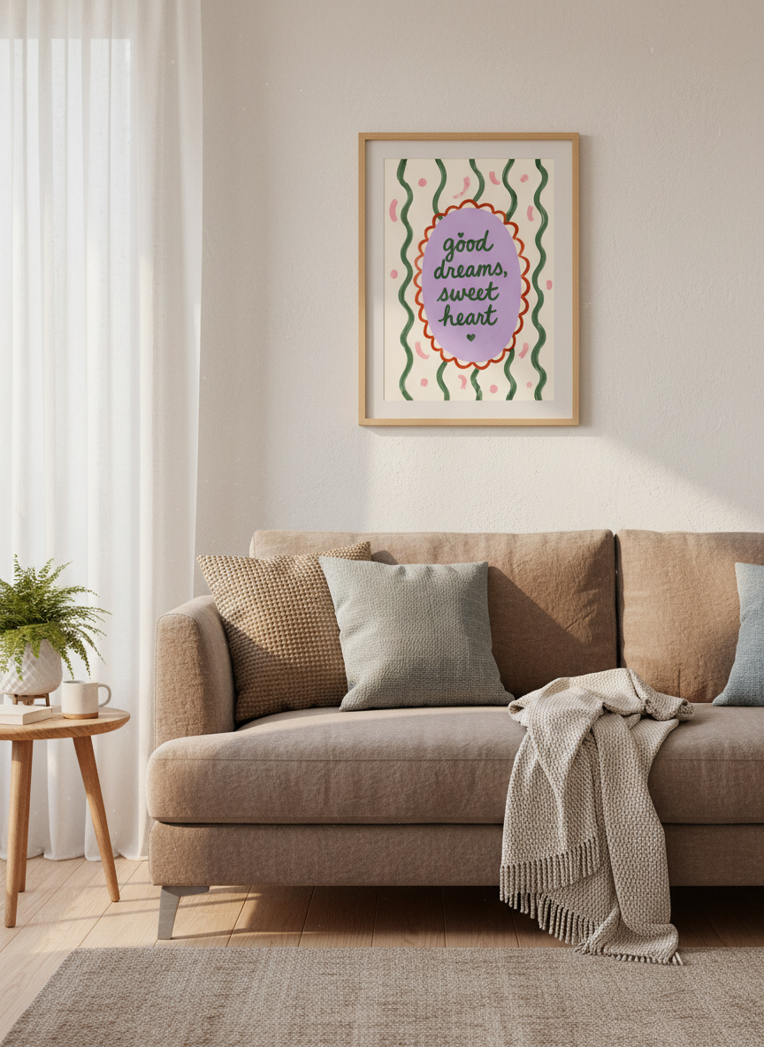 Good Dreams Sweet Heart Wall Art | Nursery Decor | Whimsical Quote Print