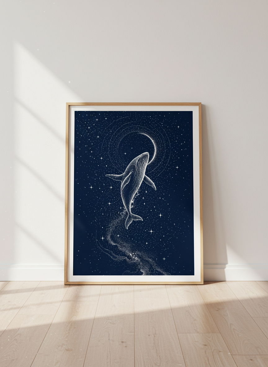 Celestial Whale Art Print | Nautical Nursery Decor | Space Ocean Poster Gift