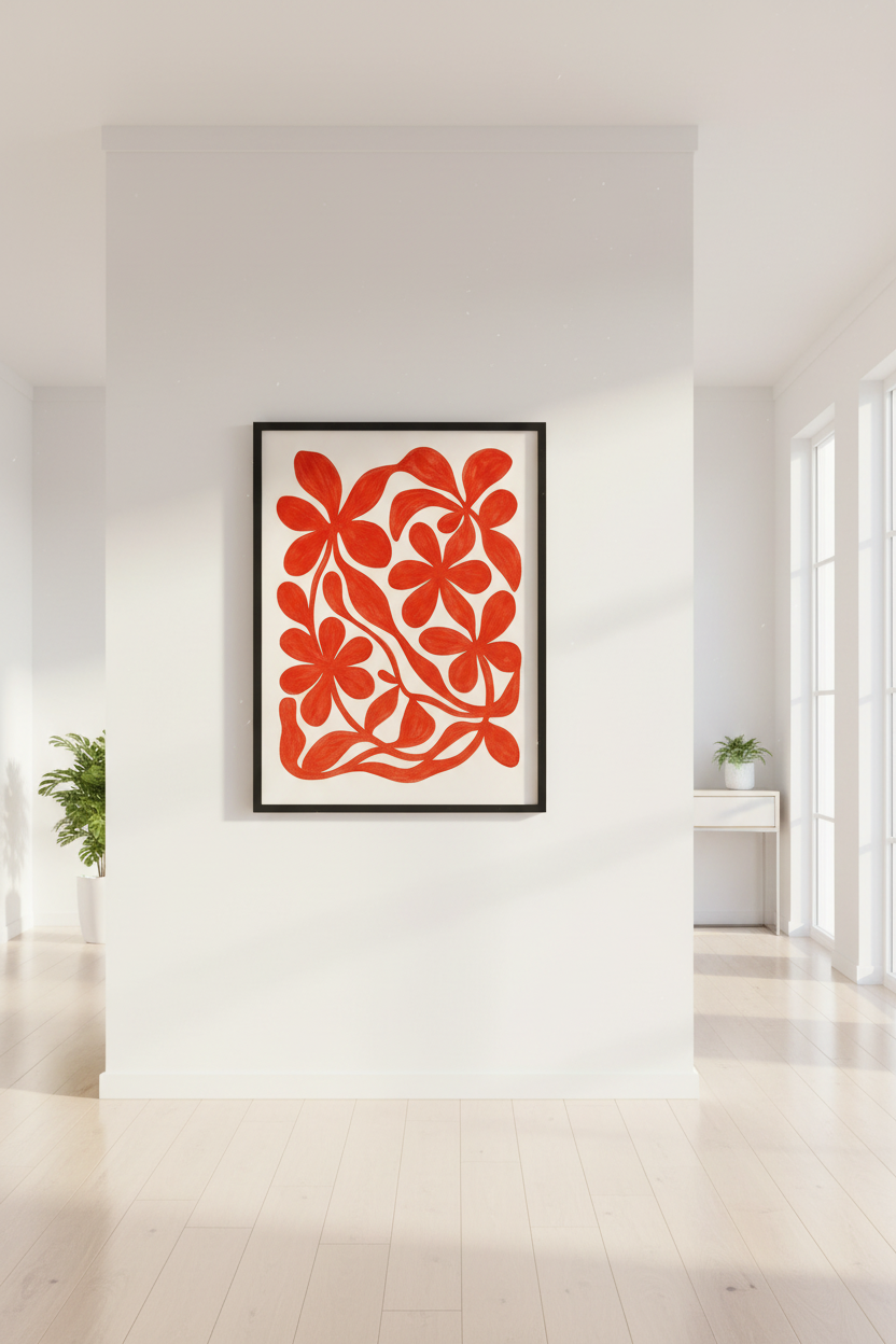 Abstract Floral Wall Art Print | Bold Red Petal Decor | Framed Botanical Poster | Living Room Aesthetic Wall Art