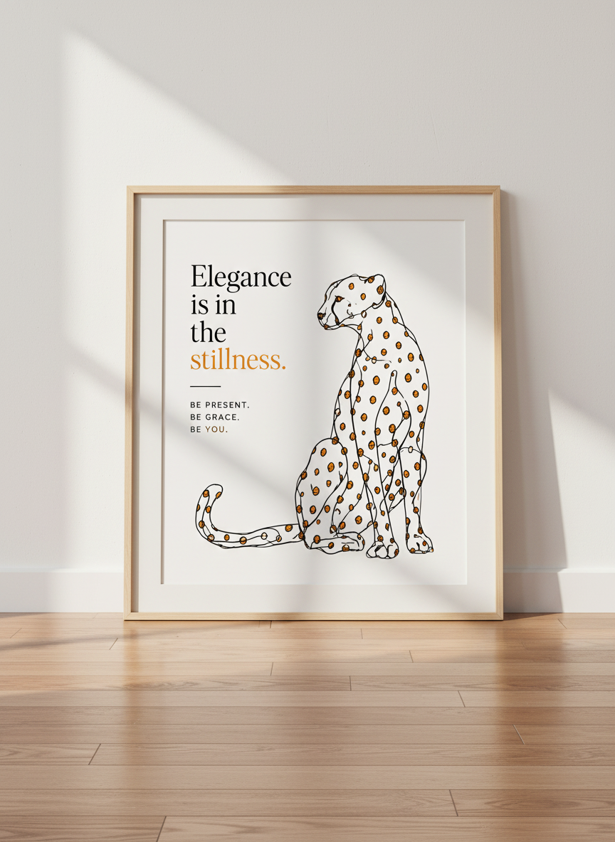 Minimalist Cheetah Wall Art Print | Glamour Office Decor | Black & Gold Aesthetic Poster | Modern Leopard Quote Art