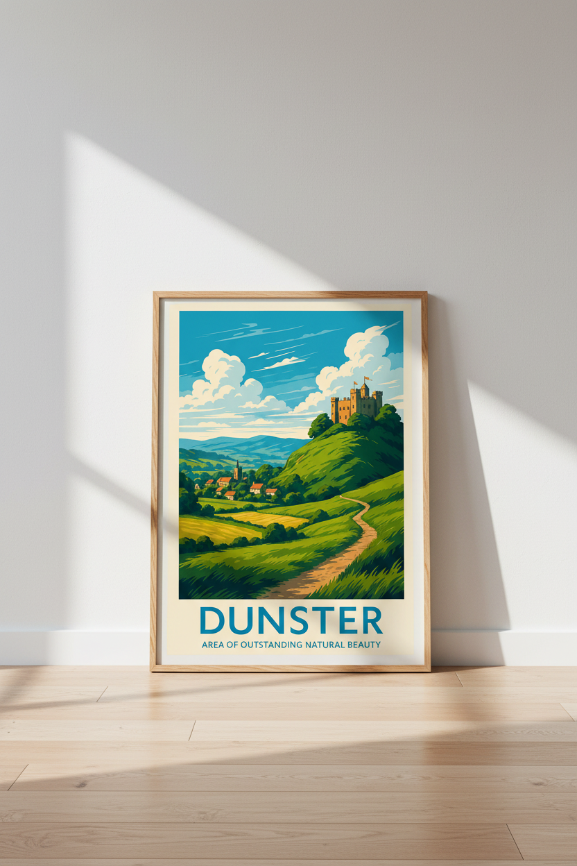 Dunster Castle Travel Poster | Vintage Landscape Wall Art | English Countryside Print