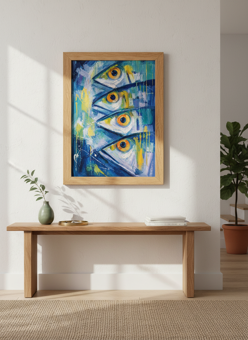 Abstract Fish Wall Art Print | Coastal Kitchen Decor | Impressionist Blue Poster
