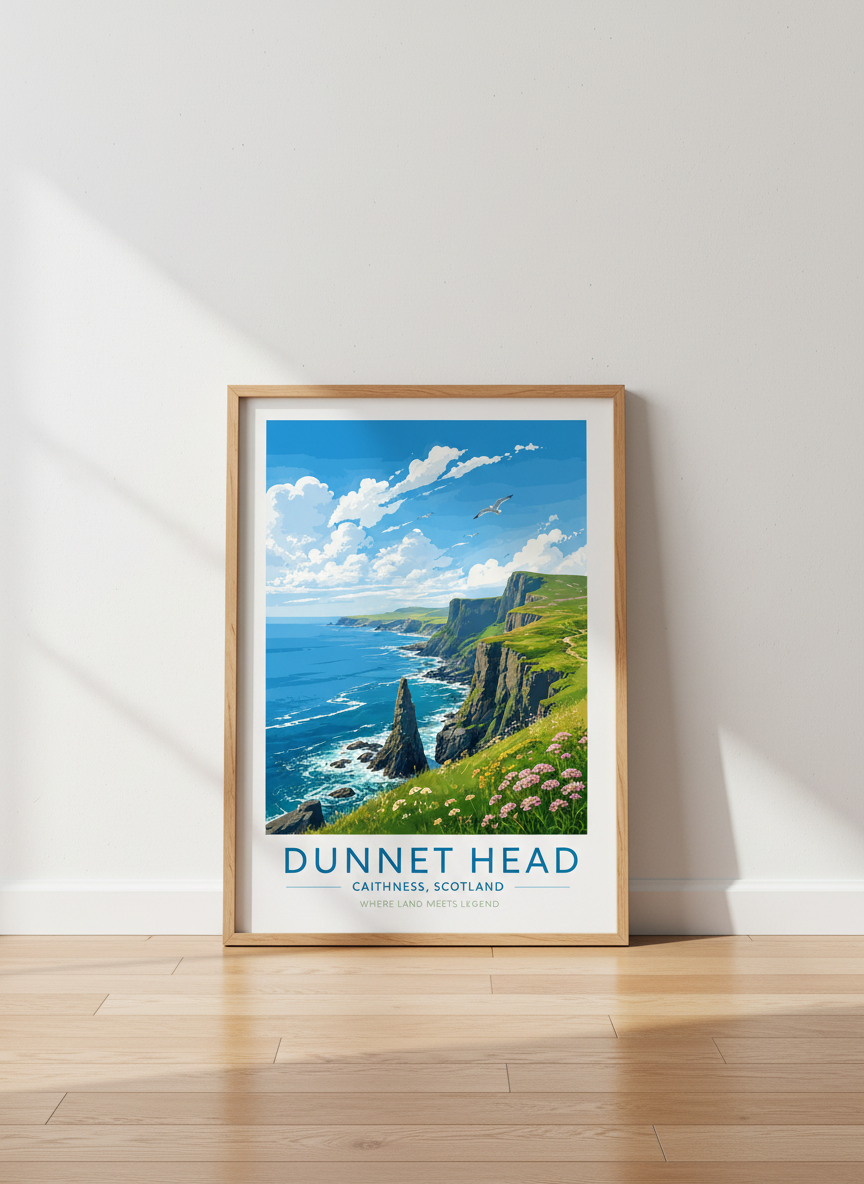 Dunnet Head Scotland Poster | Coastal Cliff Travel Wall Art | Nature Decor