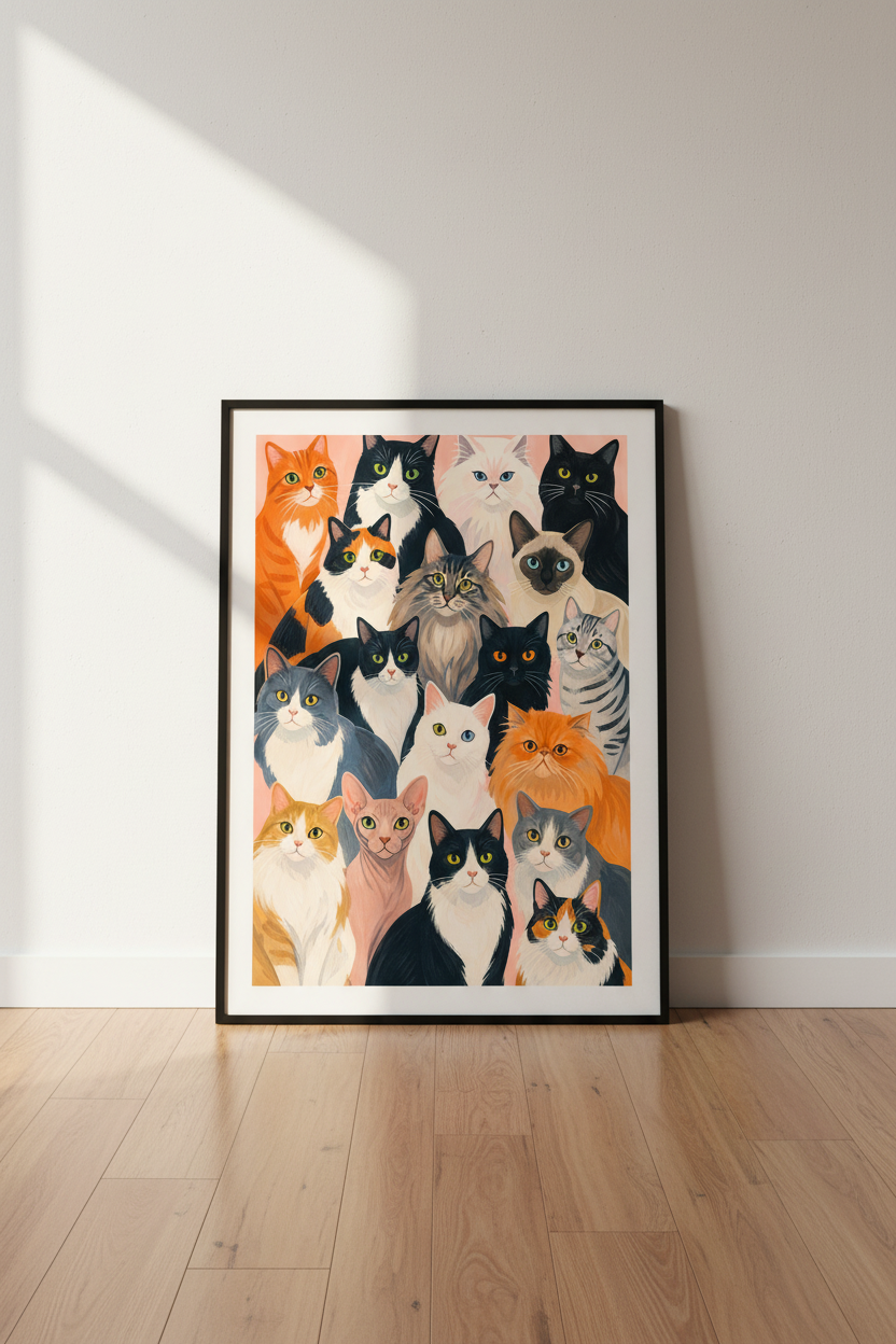 cat wall art print | colorful whimsical living room decor