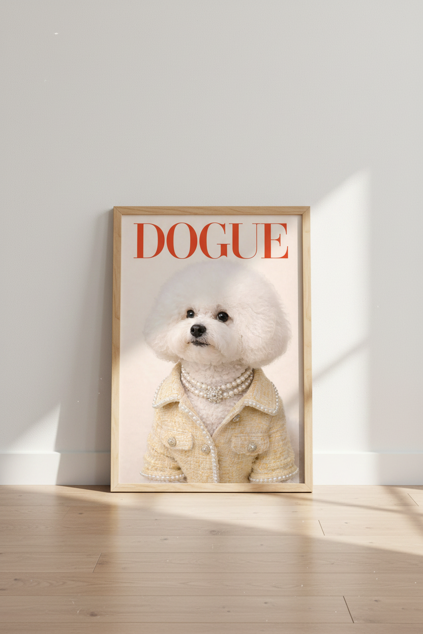 Funny Dogue Bichon Frise Wall Art Print | Pet Lover Gift | Fashion Dog Poster | Cute Puppy Decor | Animal Portrait Trendy Art