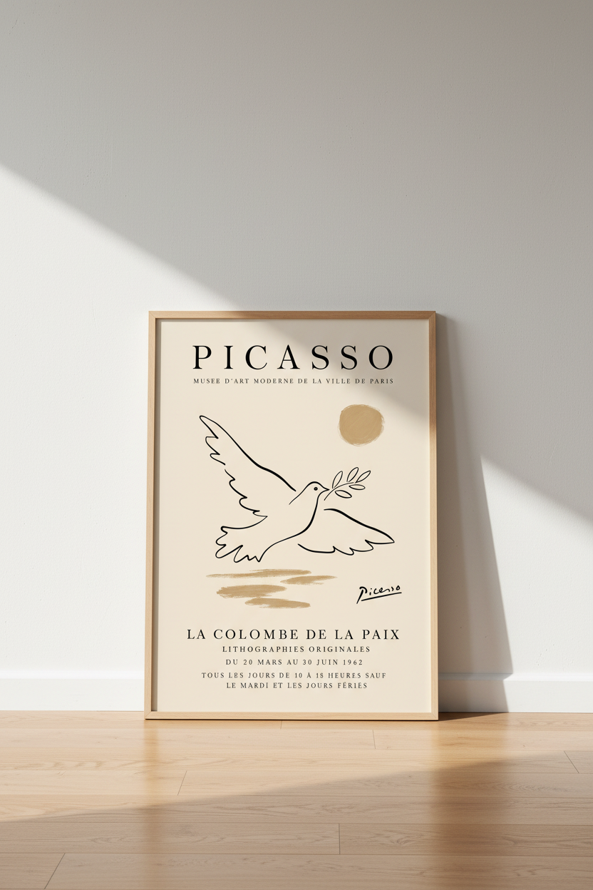 Picasso Dove of Peace Wall Art | Beige Exhibition Poster, Minimalist Decor