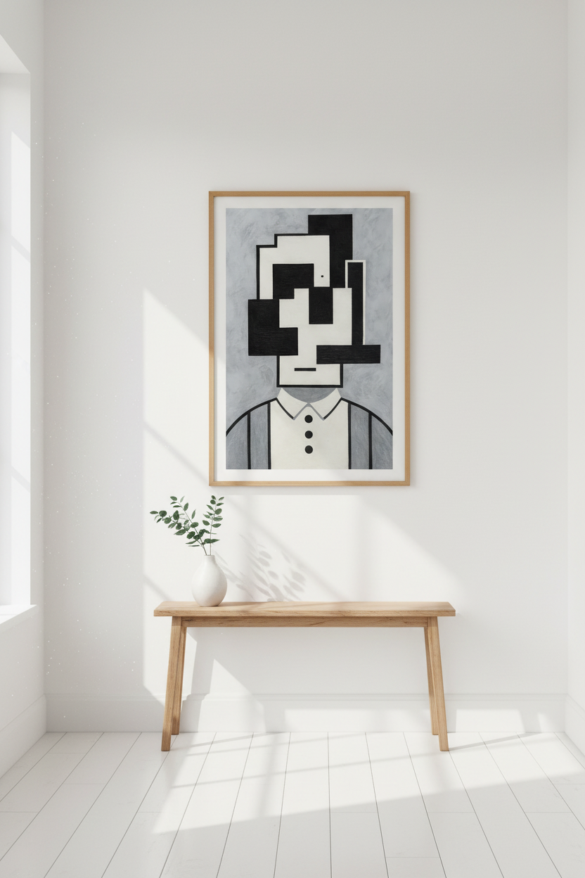 Abstract Art Deco Man Framed Wall Art | Retro Living Room Decor | Geometric Minimalist Poster Print