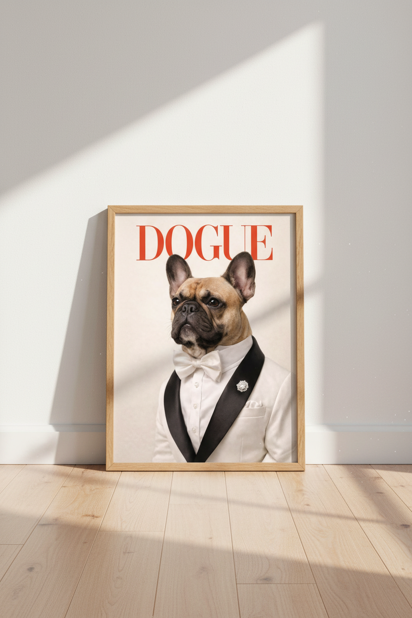Humorous French Bulldog Art Print | Funny Dog Poster | Dogue Magazine Cover | Pet Lover Gift | Modern Home Decor
