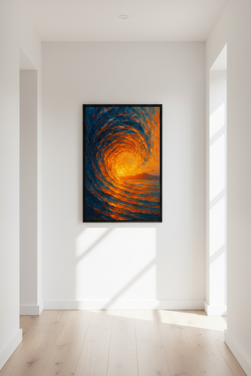 Abstract Ocean Wave Art Print | Marine Blue & Sunset Orange Impasto
