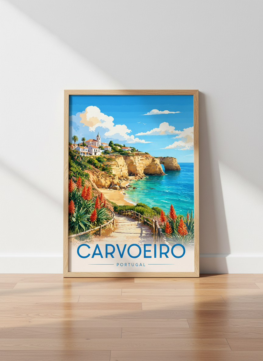 Carvoeiro Portugal Travel Poster | Algarve Coastal Wall Art | Mediterranean Decor