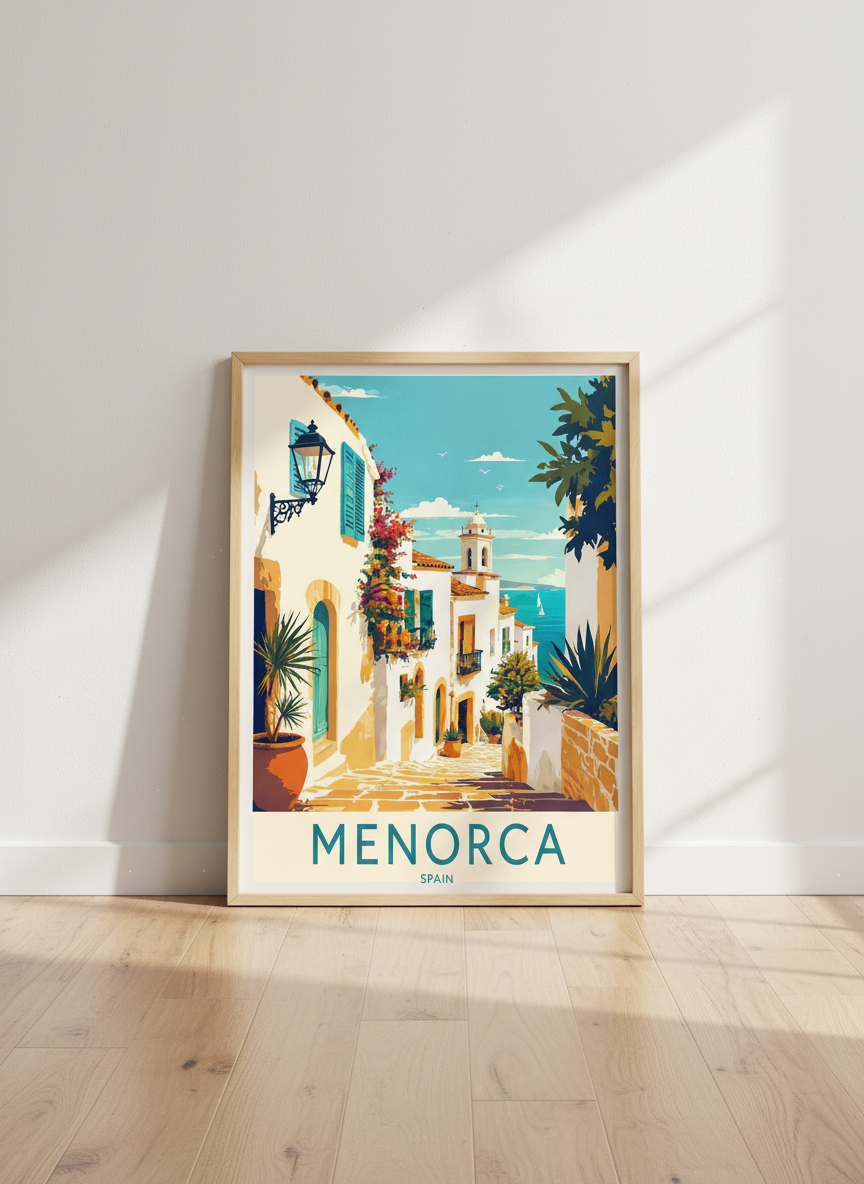 Menorca Spain Travel Poster | Mediterranean Coastal Wall Art | Spain Decor Print