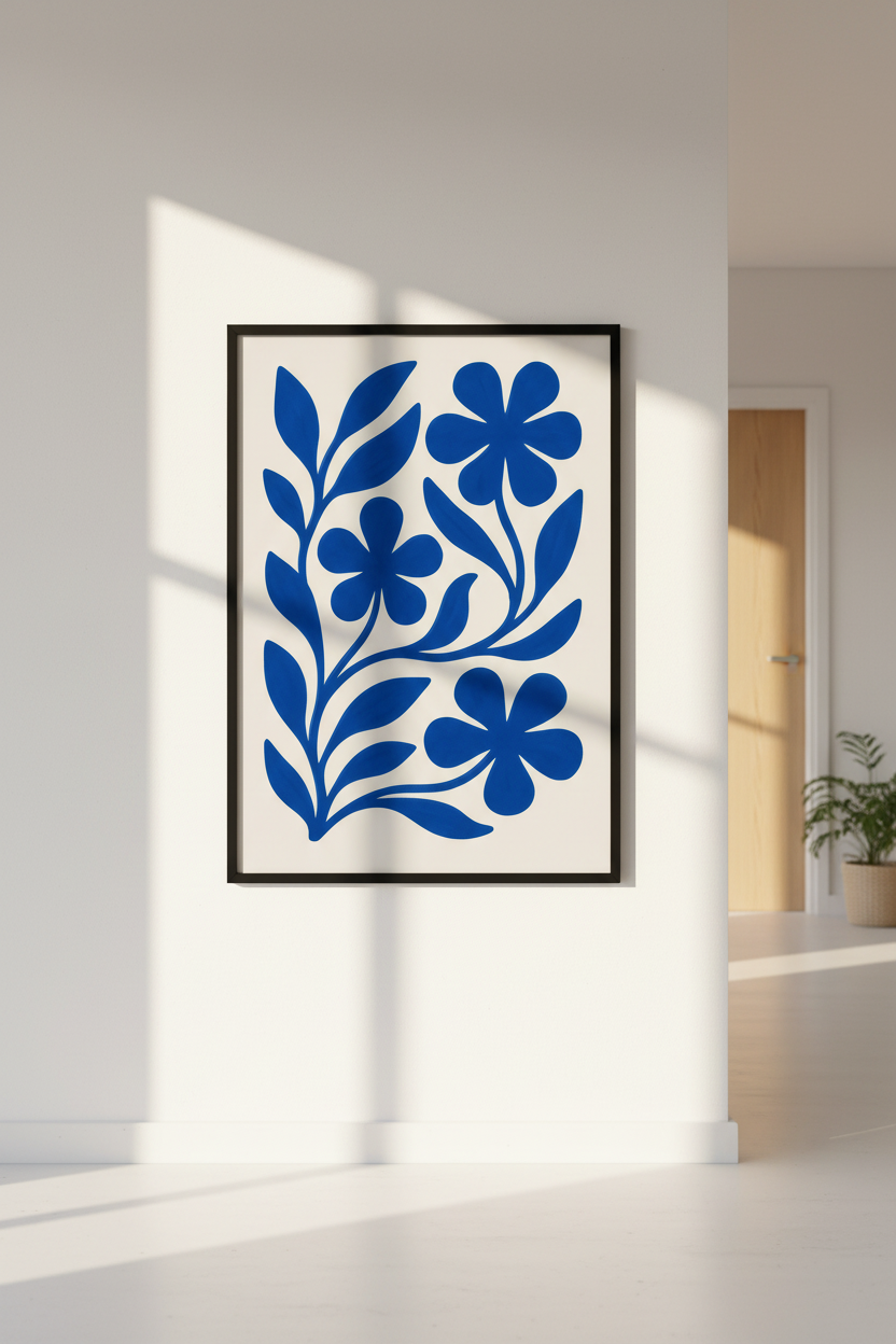 Abstract Floral Framed Wall Art Print | Boho Living Room Decor | Matisse Inspired Botanical Poster, Ready To Hang Art