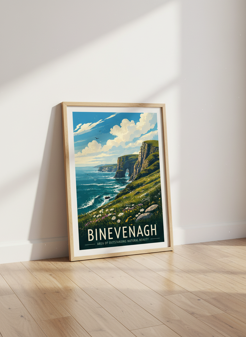 Binevenagh Northern Ireland Travel Poster | Coastal Landscape, Nature Wall Decor