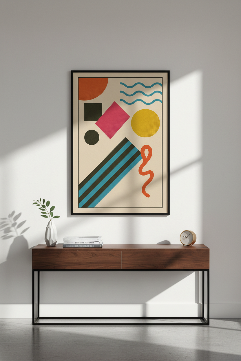 Abstract Geometric Wall Art Print | Mid Century Modern Decor | Colorful Shapes Poster | Retro Living Room Art
