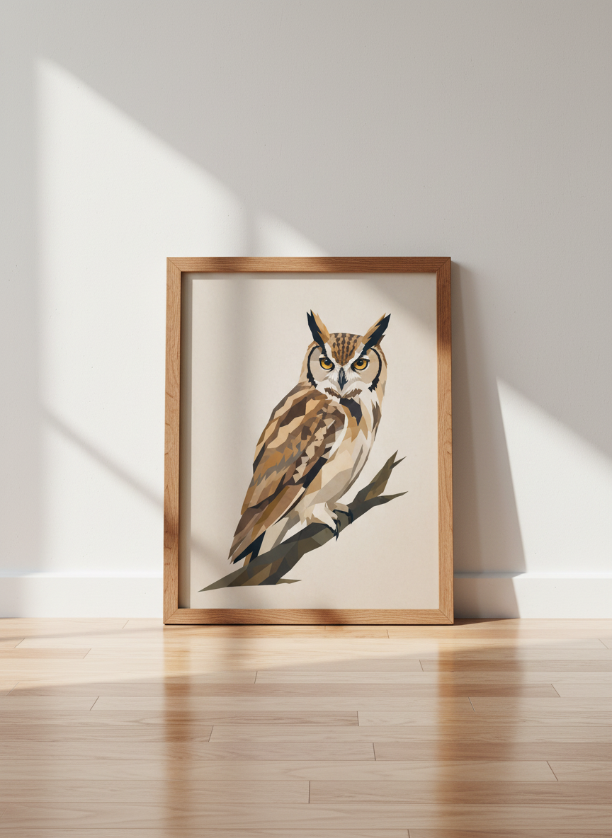 Geometric Owl Wall Art Print | Woodland Nursery Decor | Modern Rustic Poster | Neutral Brown Animal Art | UNFRAMED, FRAMED, DIGITAL