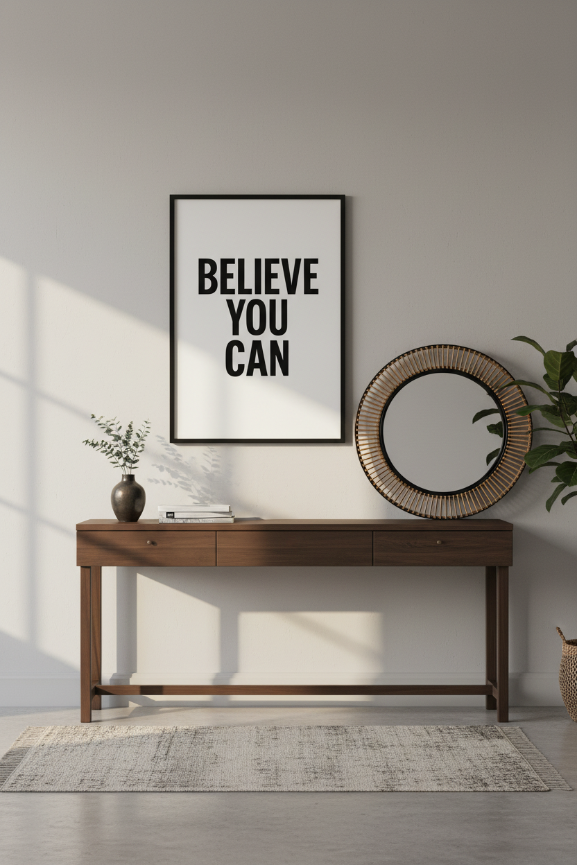 Minimalist Motivational Wall Art Print | Believe You Can Quote Poster | Office Decor | Modern Black & White Affirmation Gift