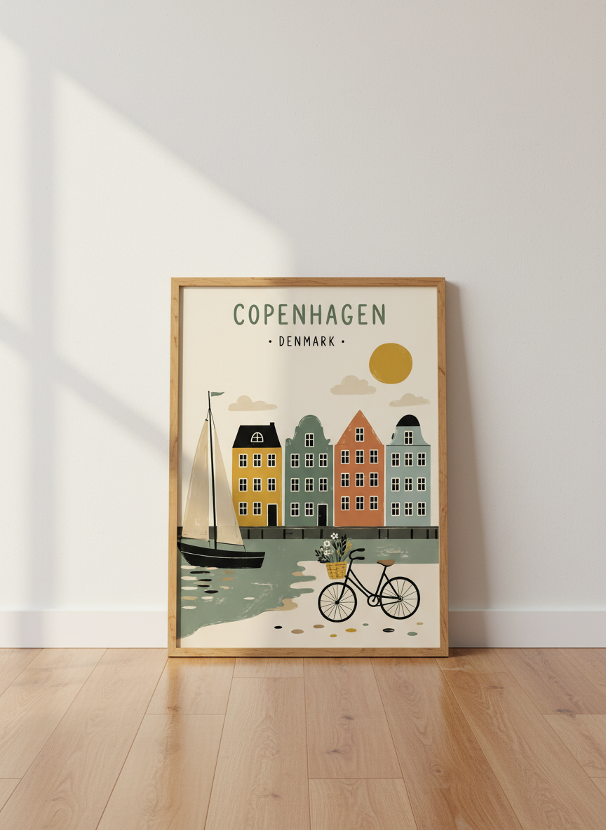 Copenhagen Denmark Wall Art Print | Travel Poster | Scandi Boho Decor