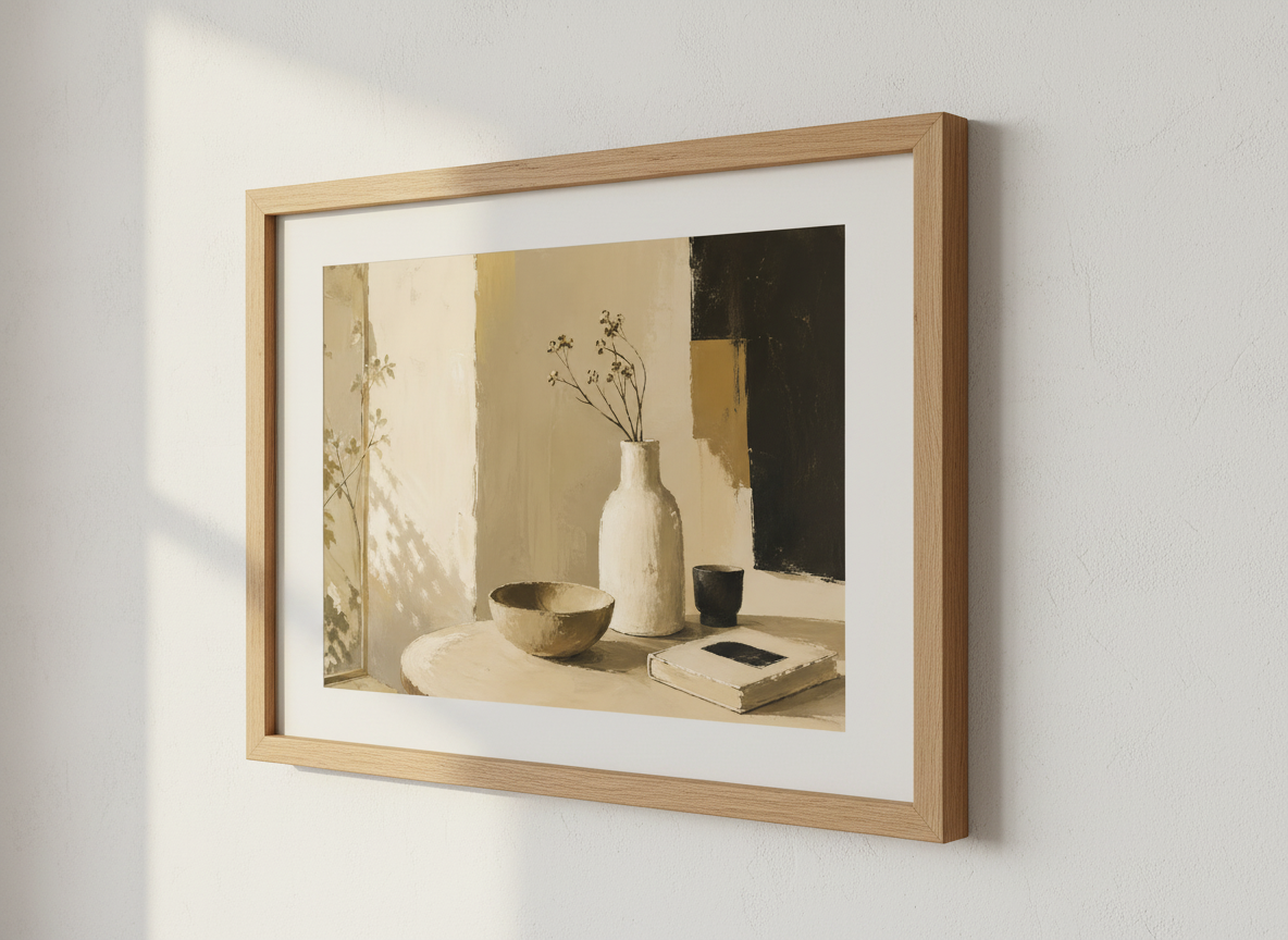 Minimalist Still Life Wall Art Print | Boho Living Room Decor | Neutral Aesthetic Poster | Earth Tone Abstract Painting
