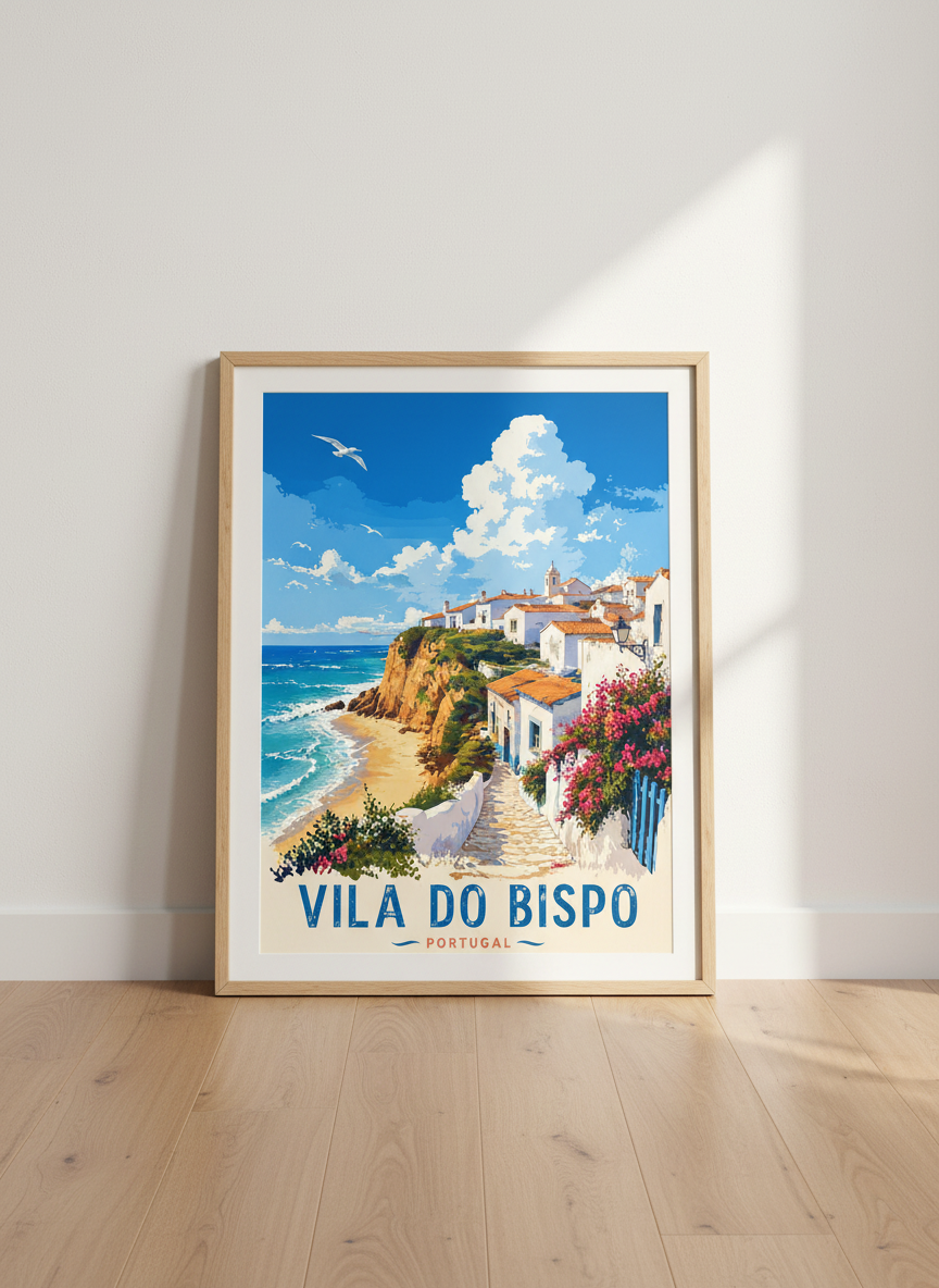 Vila do Bispo Portugal Travel Poster | Coastal Landscape, Mediterranean Wall Art