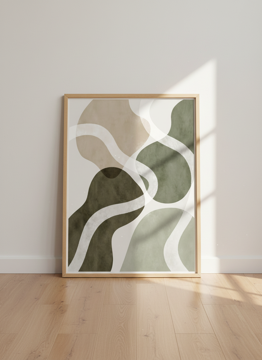 Abstract Organic Shapes Wall Art Print | Mid-Century Modern Living Room Decor | Neutral Aesthetic Poster