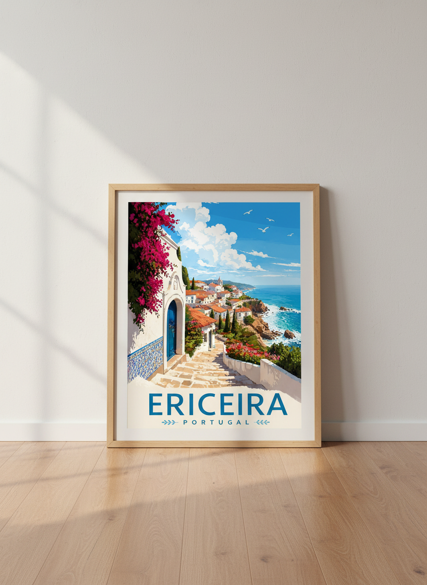 Ericeira Portugal Travel Poster | Coastal Landscape Wall Art | Mediterranean Aesthetic