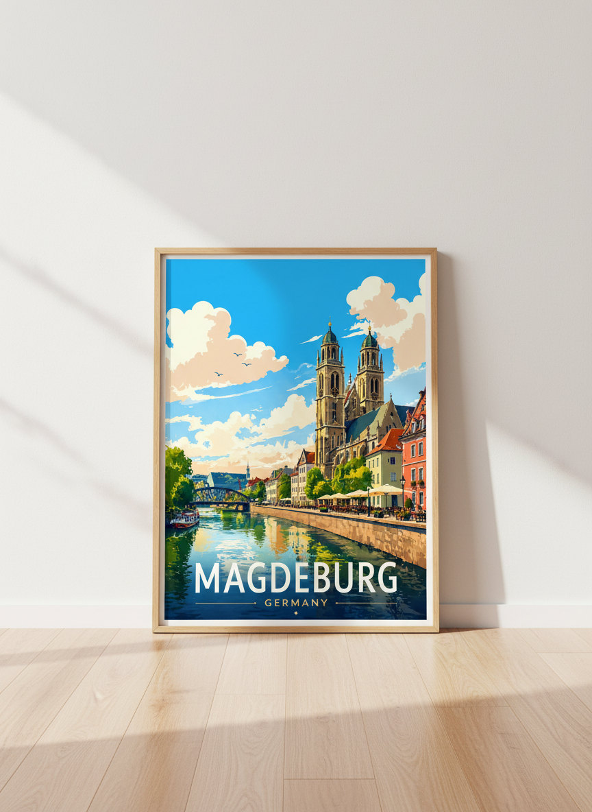 Magdeburg Germany Travel Poster | Cityscape Wall Art | Vibrant Scenery Decor