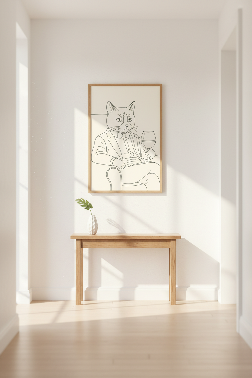 Minimalist Dapper Cat Framed Wall Art | Bar Cart Decor | Sophisticated Animal Poster | Ready to Hang Art Print