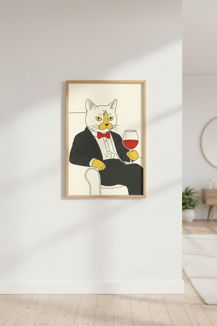 Minimalist Funny Cat Wall Art Print | Living Room Decor | Eclectic Framed Humorous Poster