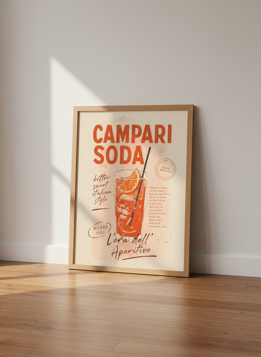 Campari Soda Aperitivo Print | Retro Kitchen Decor | Bar Cart Wall Art