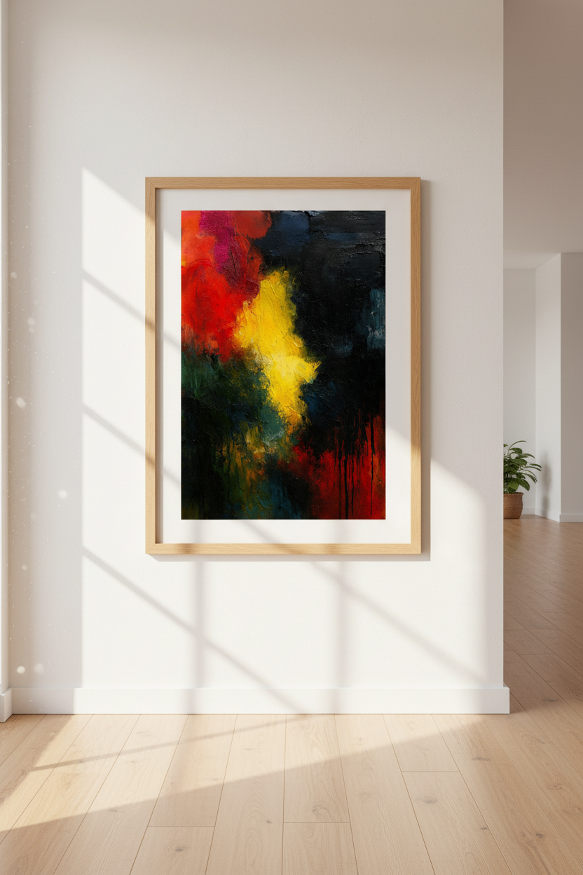 Abstract Expressionist Framed Wall Art Textured | Modern Living Room Decor | Vivid Gallery Poster Print Ready To Hang