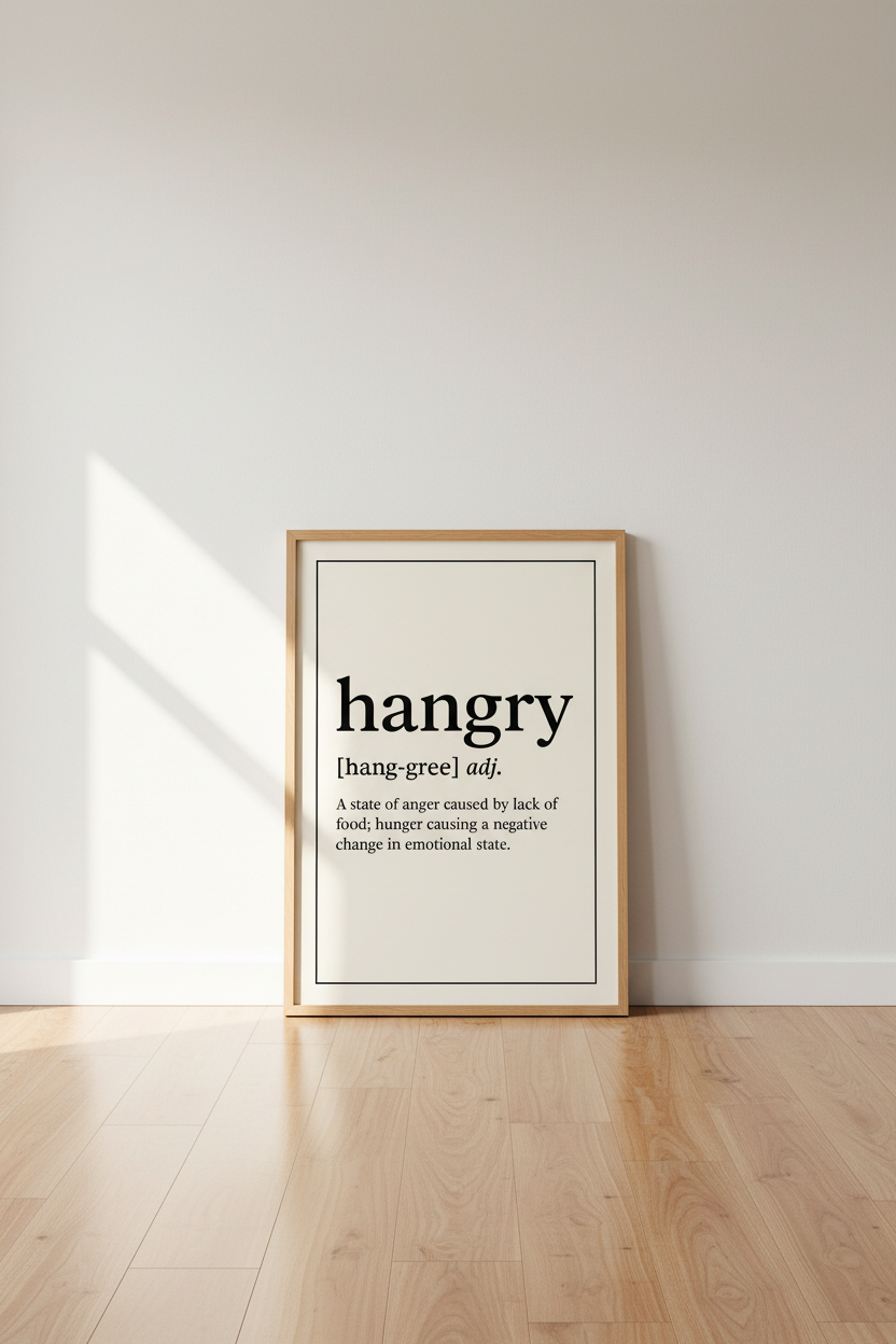 Humorous Definition Wall Art Print | Hangry Kitchen Decor | Funny Dictionary Poster | Modern Minimalist Print
