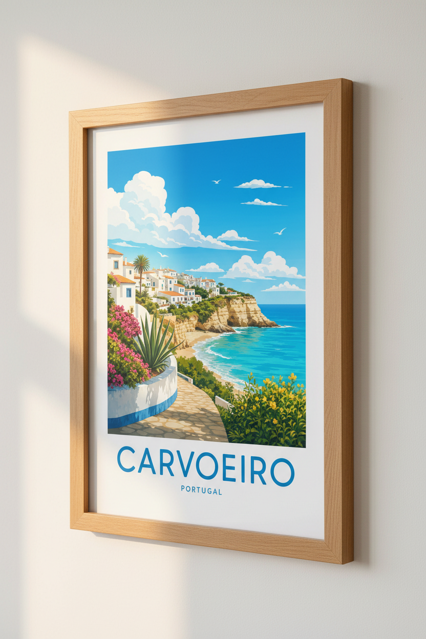 Carvoeiro Portugal Wall Art | Coastal Algarve Travel Poster | Mediterranean Home Decor