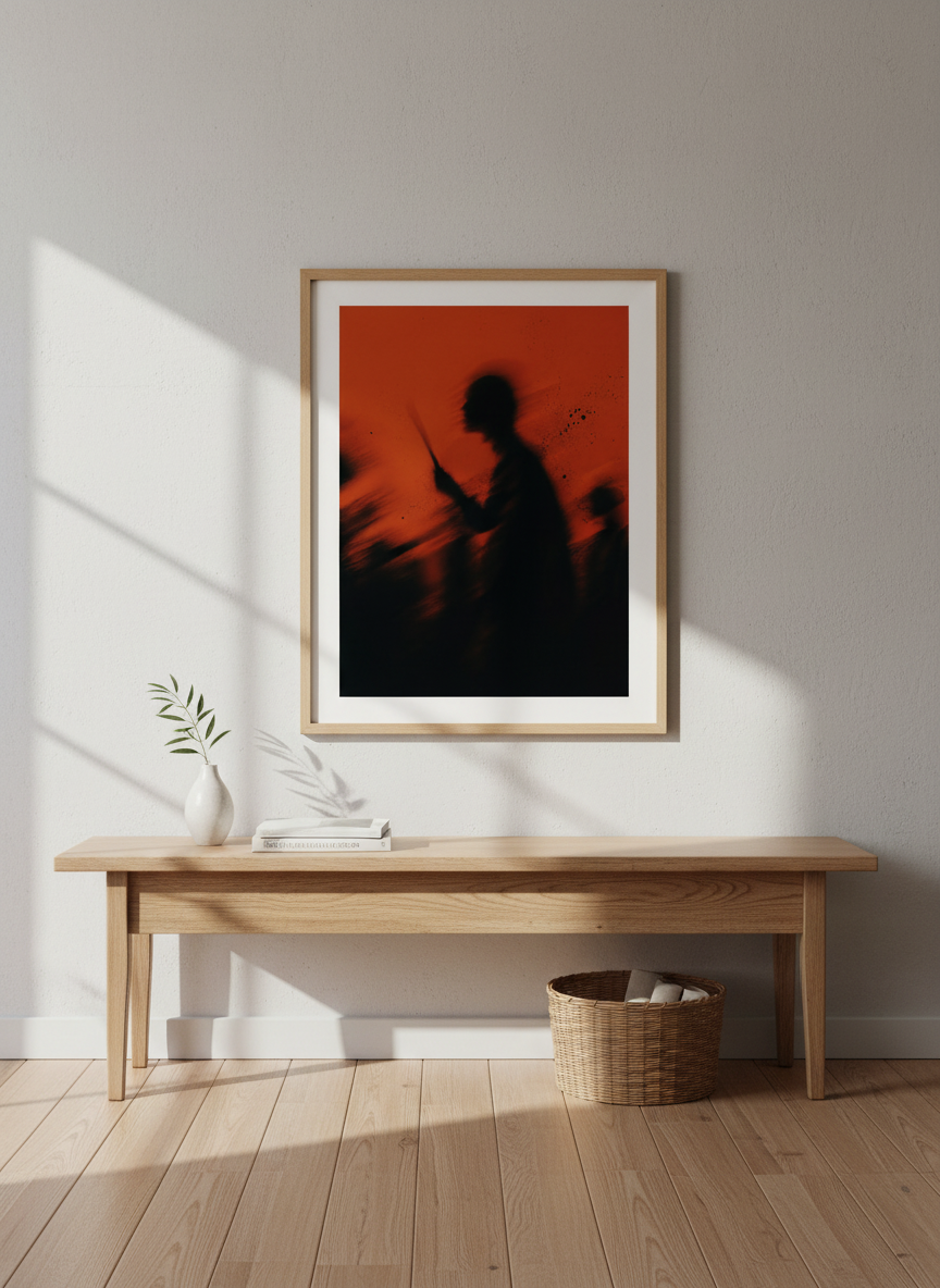 Abstract Shadow Art Print | Dark Academia Wall Decor, Moody Grunge Poster, Orange Art