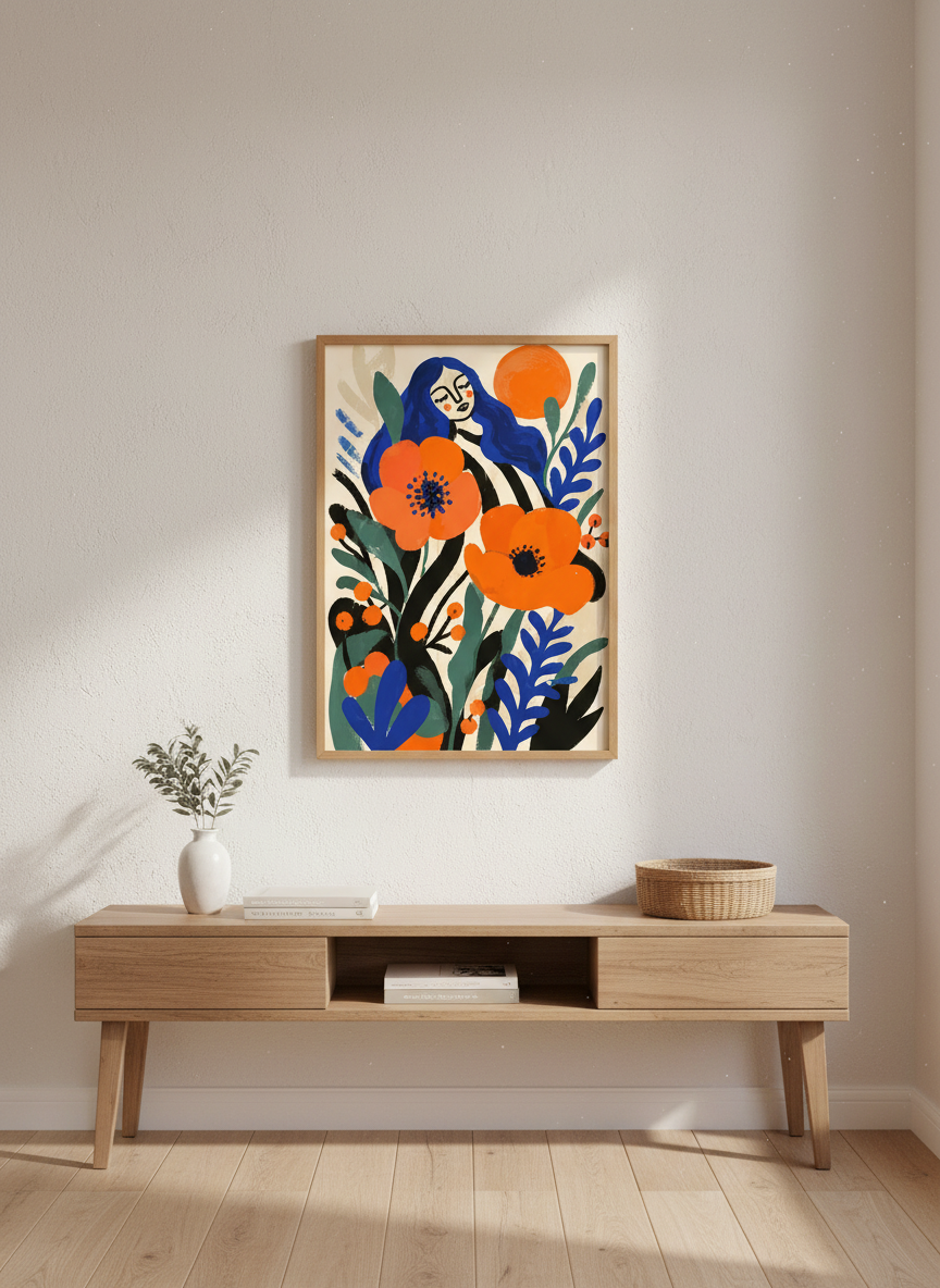 Abstract Floral Woman Wall Art Print | Boho Bedroom Decor | Maximalist Eclectic Poster