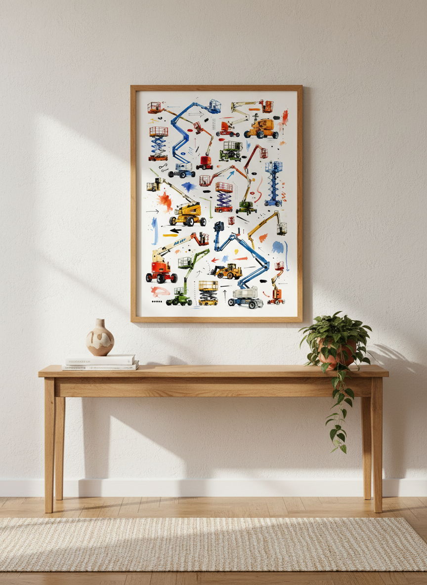 Industrial Equipment Wall Art | Crane & Lift Decor | Watercolor Garage Print